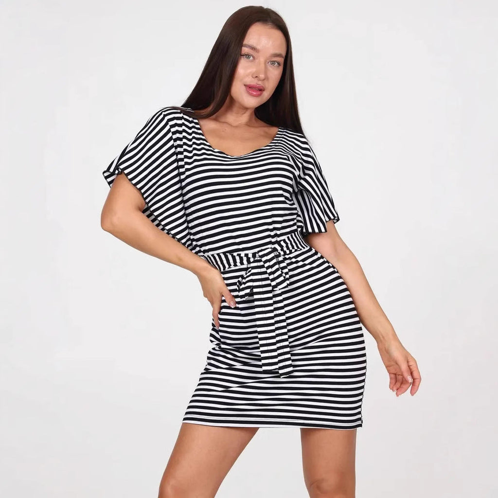 Elena | Mini Dress With Stripes And Belt - Lumina