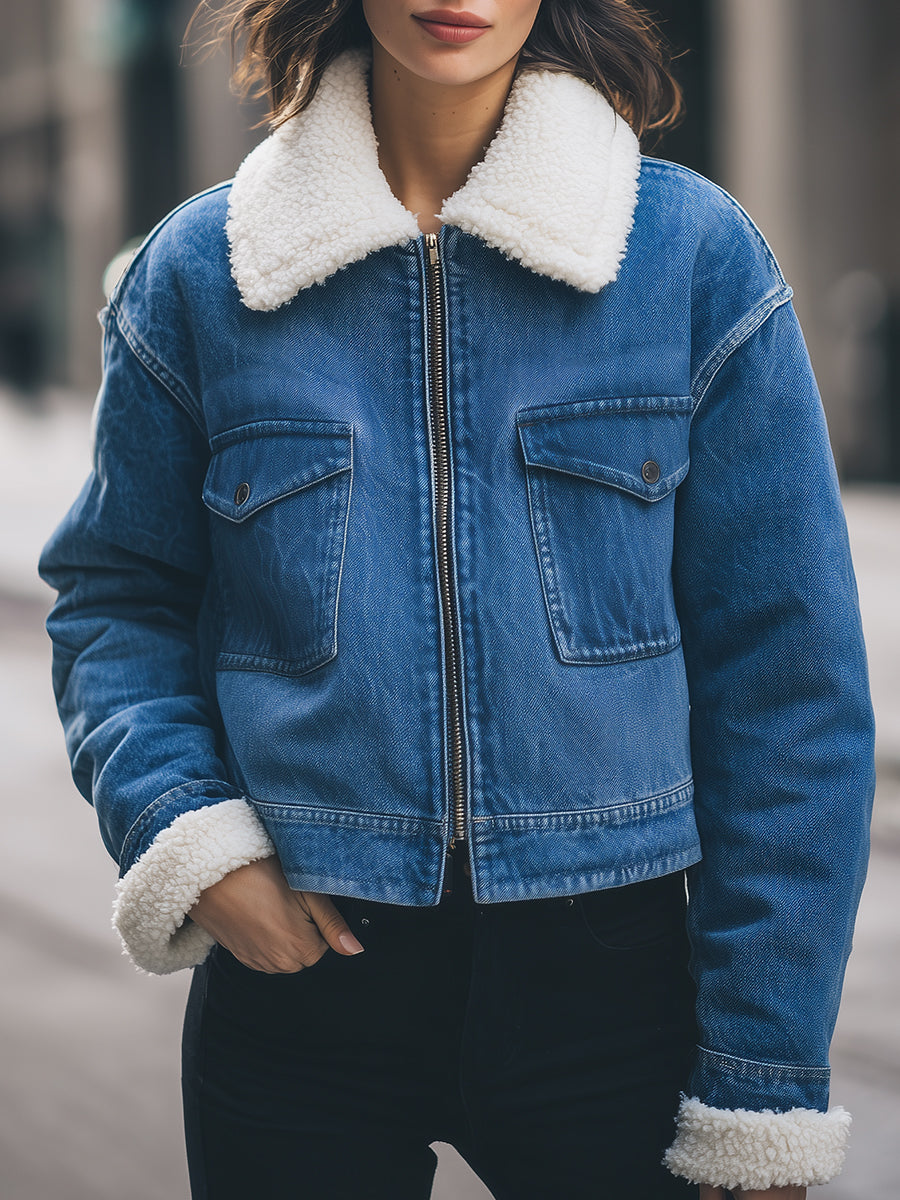 Elena | Sherpa-Lined Denim Jacket - Lumina