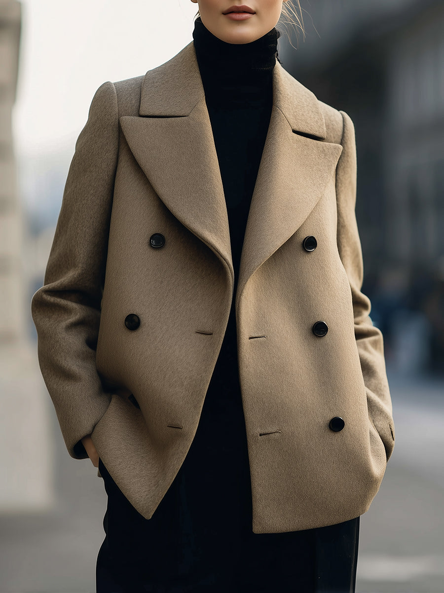 Elena | Short Double-Breasted Camel Coat - Lumina
