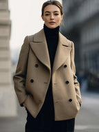 Elena | Short Double-Breasted Camel Coat - Lumina