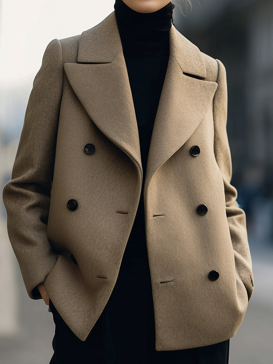 Elena | Short Double-Breasted Camel Coat - Lumina
