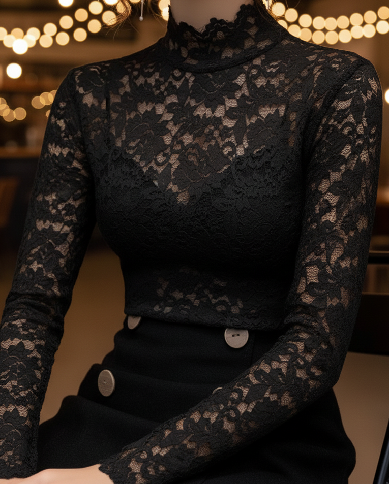 Isabelle | Floral Lace High Neck Blouse - Lumina