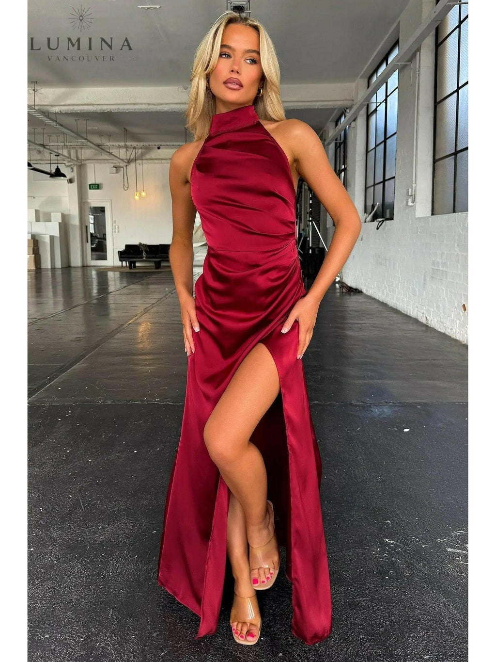 Florencia - Halterneck Sleeveless Slit Maxi Dress