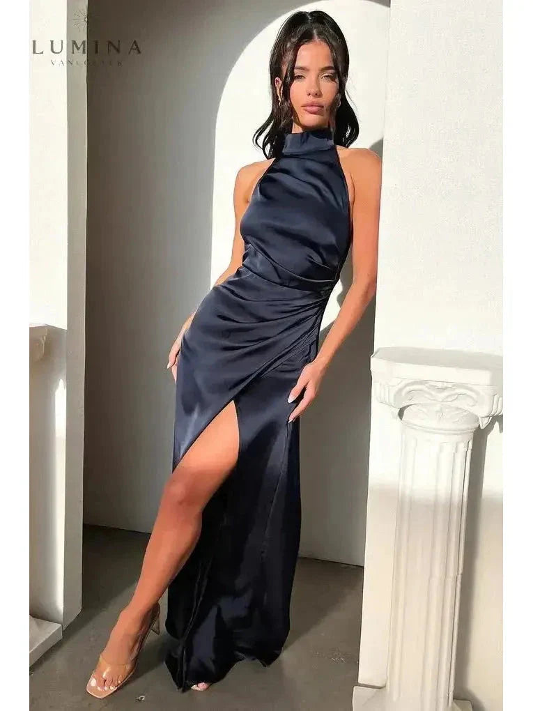 Florencia - Halterneck Sleeveless Slit Maxi Dress