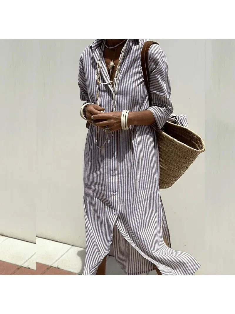 GRACE™ - Elegant Striped Shirt Dress