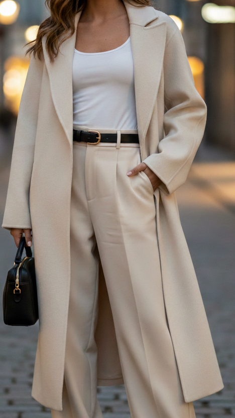 Elena Beige | Belted Wrap Coat – Lumina