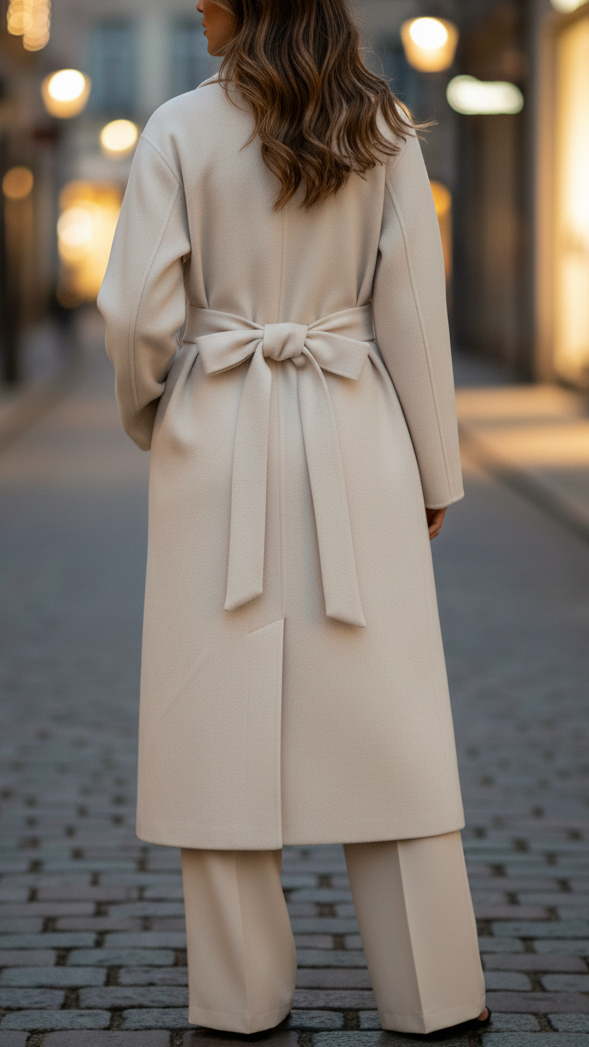 Elena Beige | Belted Wrap Coat – Lumina