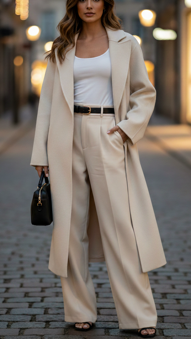 Elena Beige | Belted Wrap Coat – Lumina