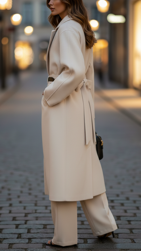 Elena Beige | Belted Wrap Coat – Lumina