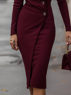 Isla | Burgundy Wrap Style Midi Dress - Lumina