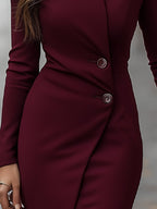 Isla | Burgundy Wrap Style Midi Dress - Lumina