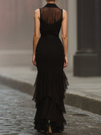Luna | Sleeveless Black Belted Maxi Dress - Lumina