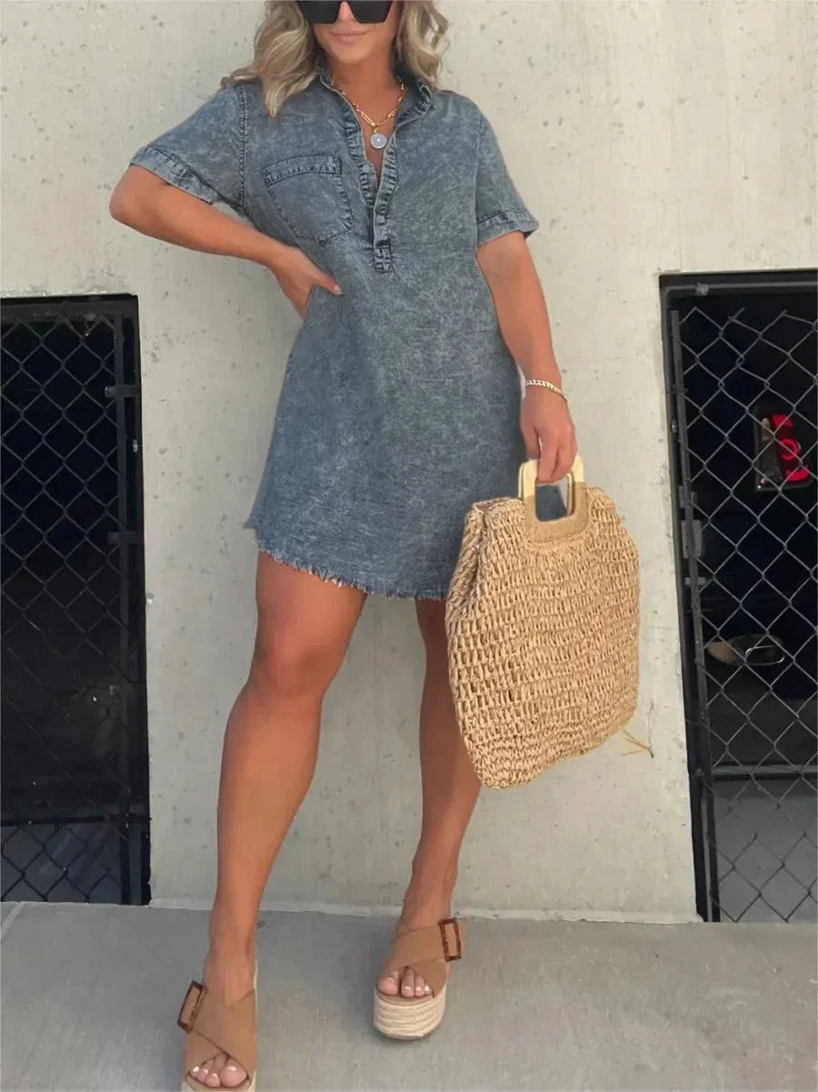 Emberlynette | Denim Shirt Dress - Lumina