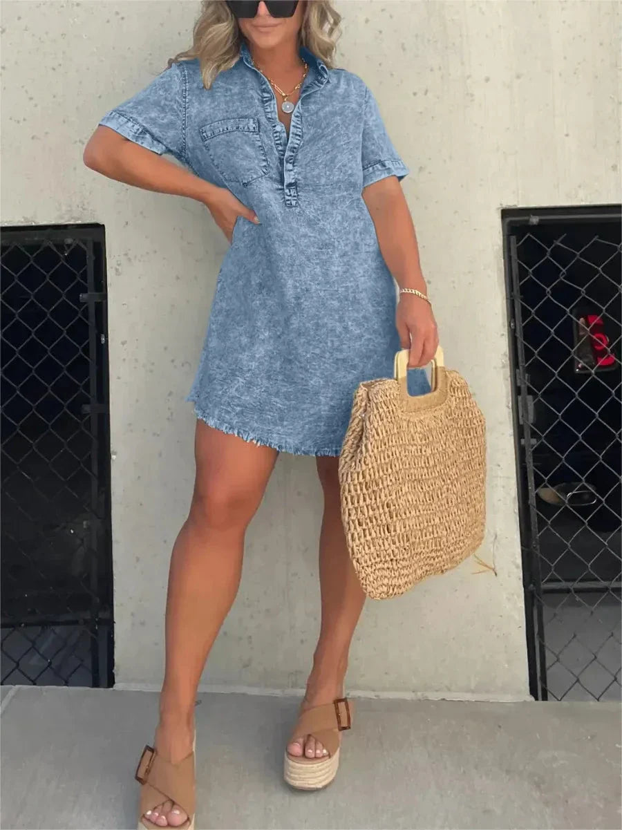 Emberlynette | Denim Shirt Dress - Lumina