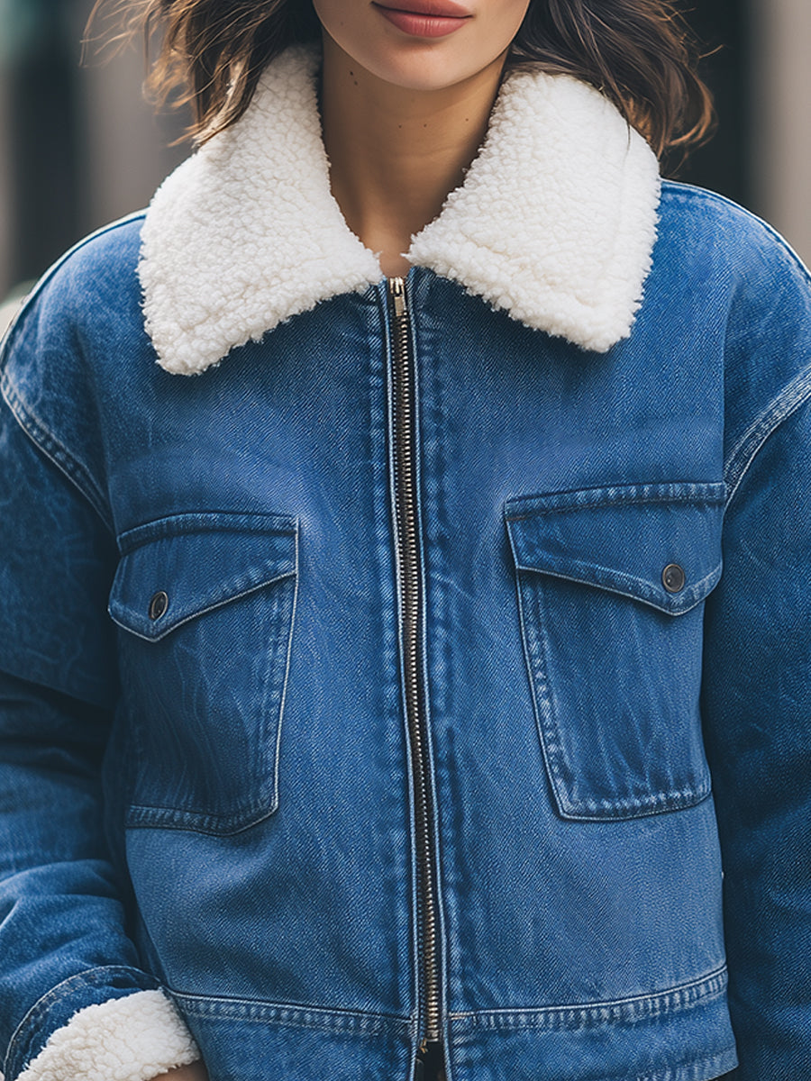 Elena | Sherpa-Lined Denim Jacket - Lumina