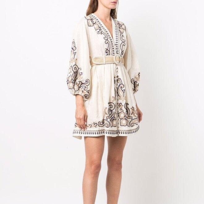 Marigold | Embroidered Boho Dress - Lumina