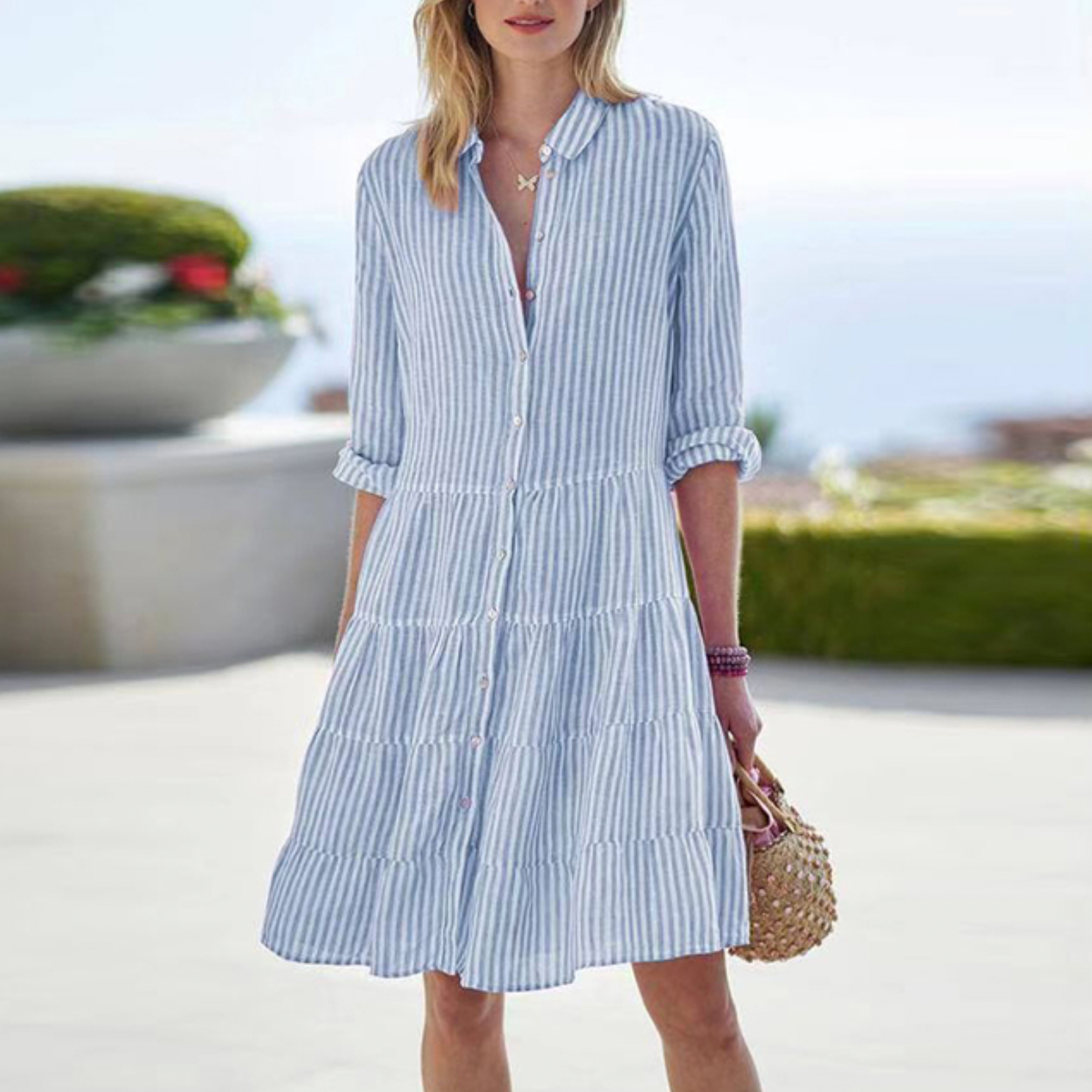 Astraea | Striped Button-Up Dress - Lumina