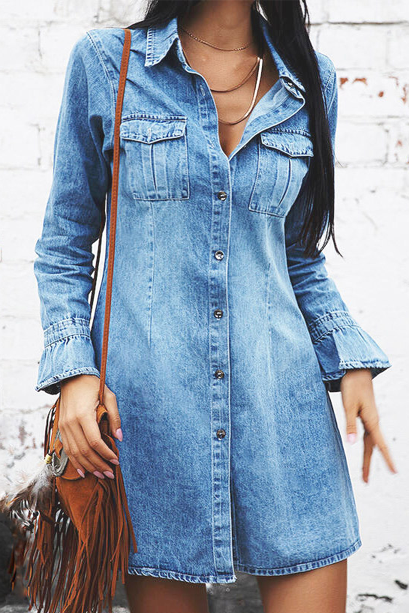 Azure Willow | Denim Shirt Dress - Lumina