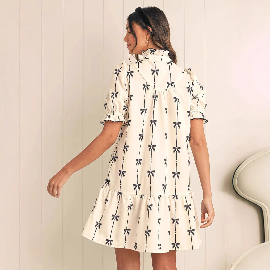 Elara Cotton Bow Daydream | A-Line Dress - Lumina