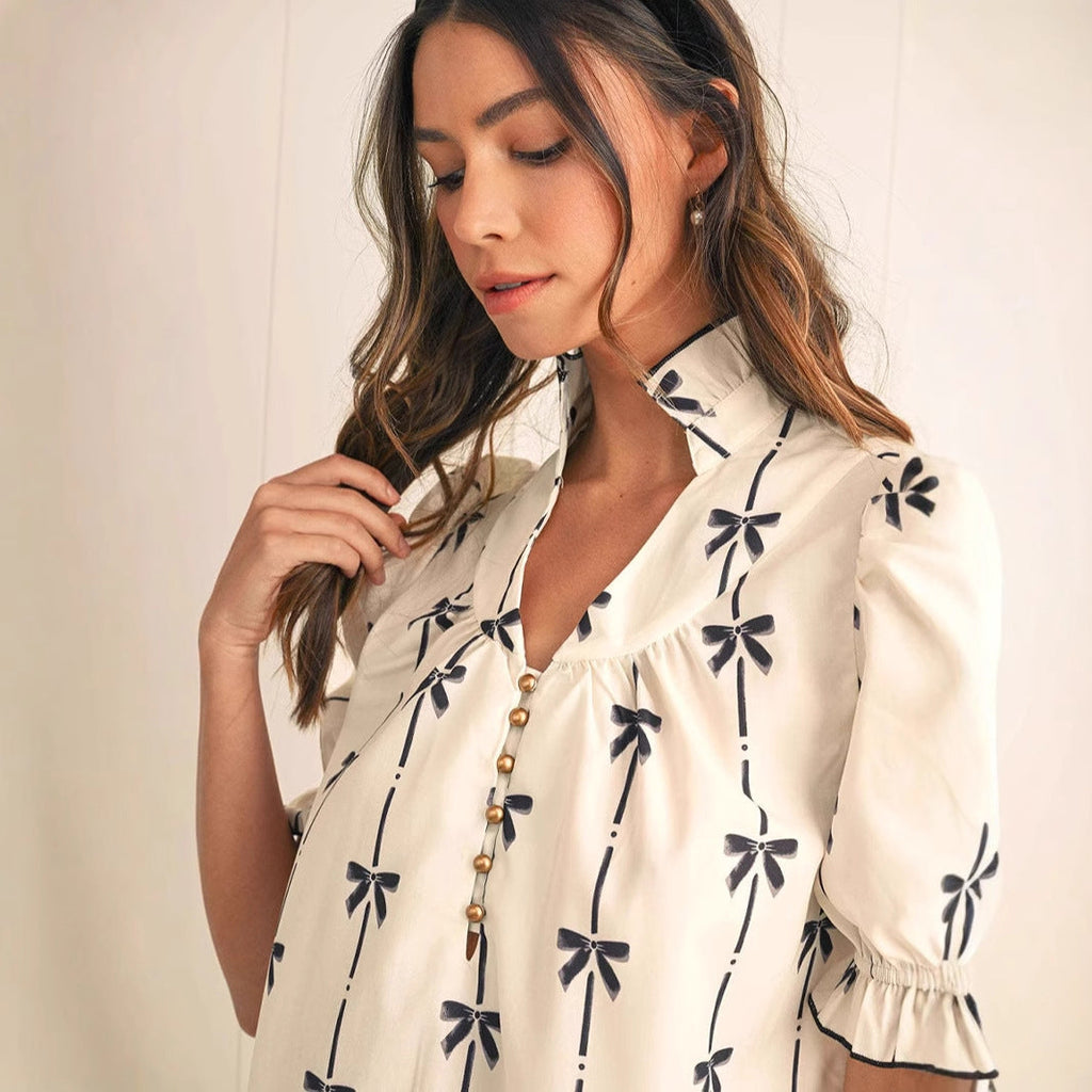 Elara Cotton Bow Daydream | A-Line Dress - Lumina