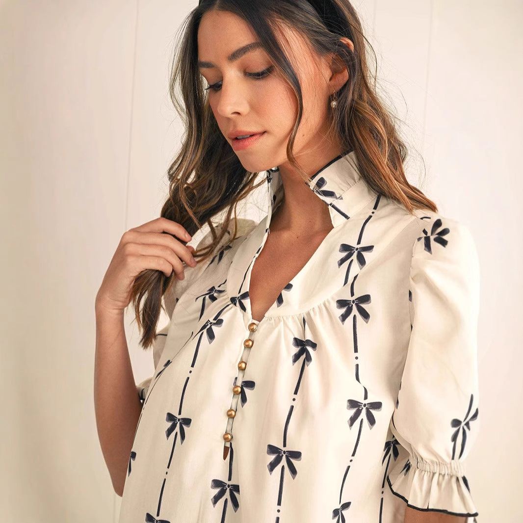 Elara Cotton Bow Daydream | A-Line Dress - Lumina