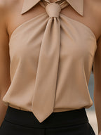 Luna | Sleeveless Halter Blouse Neck Tie - Lumina