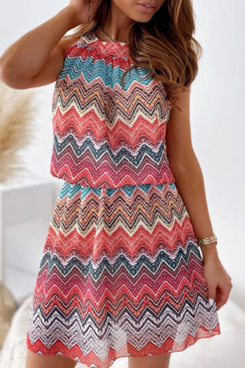 Lyra | Sleeveless Dress Chevron Pattern - Lumina