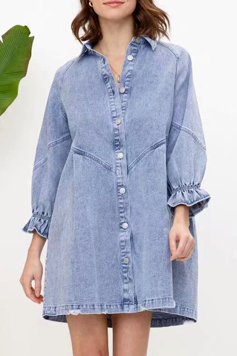 Nova | Denim Button Down Shirt Dress - Lumina