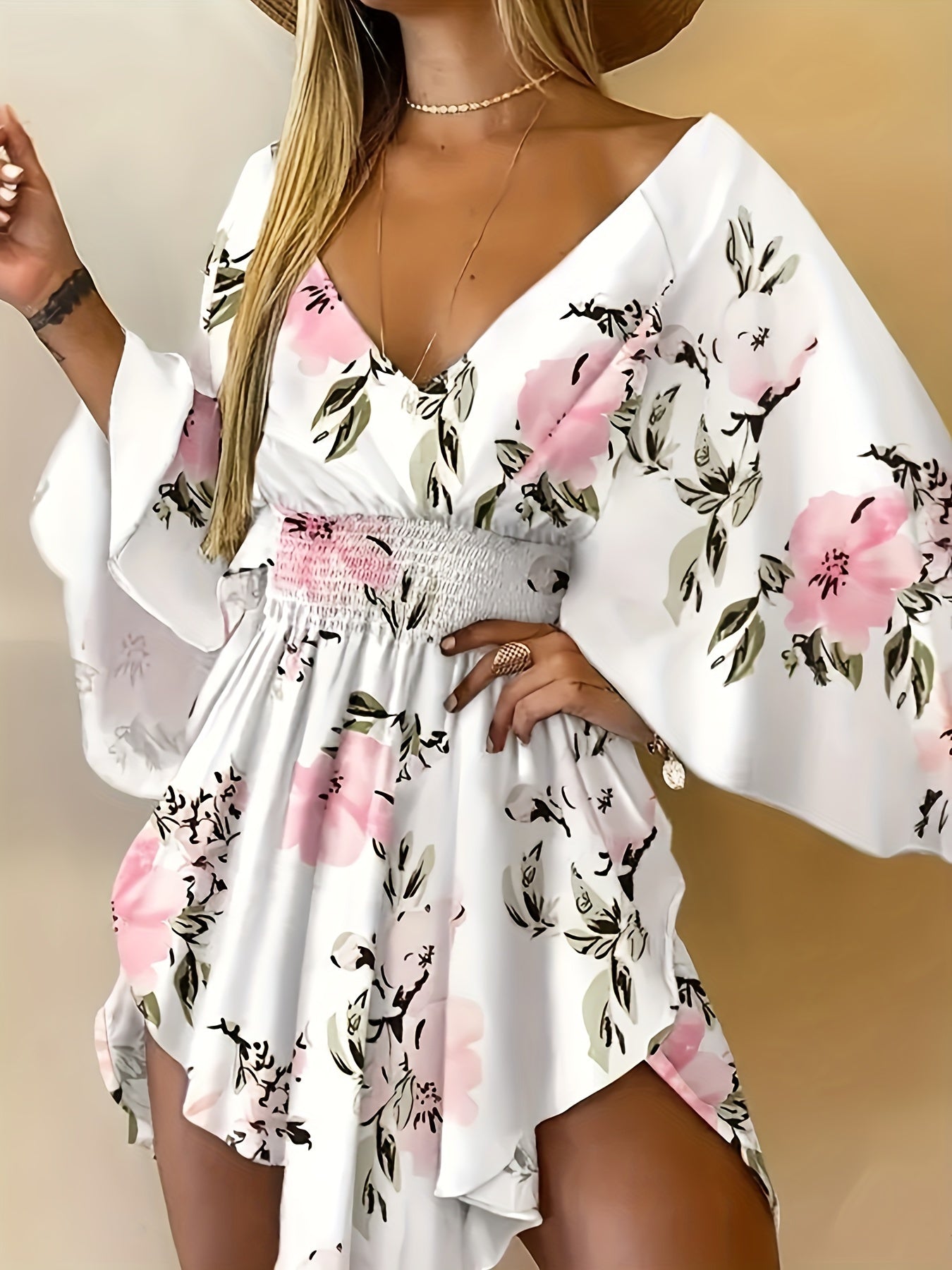 Nova | Floral Print Dress with V-Neck - Lumina