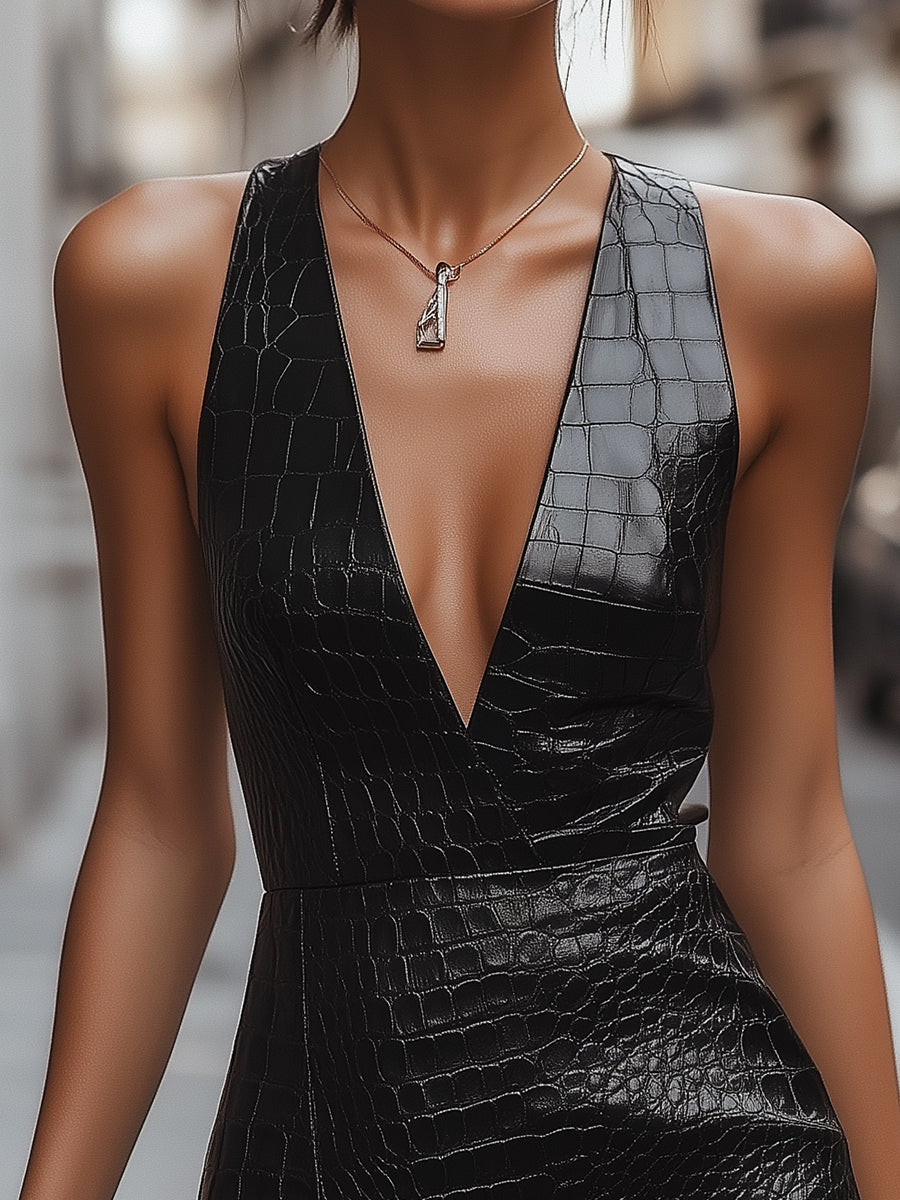 Valentina | Croc-Embossed Mini Dress - Lumina